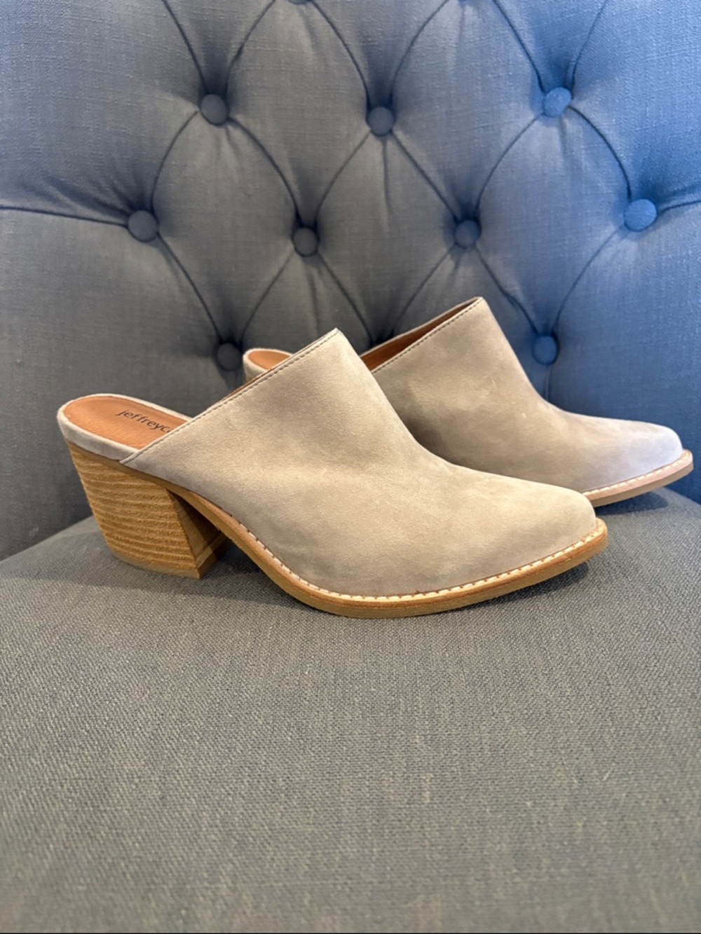 Jeffrey Campbell Taupe Suede Slip-On Block Heel Mules